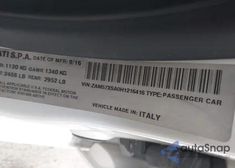 2017 Maserati Ghibli S Q4 z USA, uszkodzony, nr VIN ZAM57XSA0H1216416